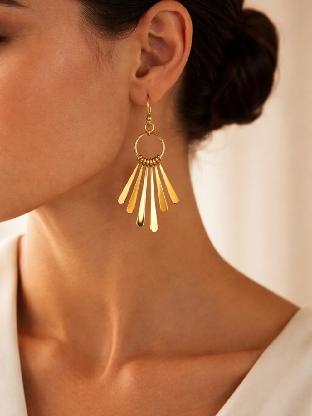 IBB 24kt Gold Vermeil Sterling Silver Fan Fringe Drop Earrings NWT Vintage
